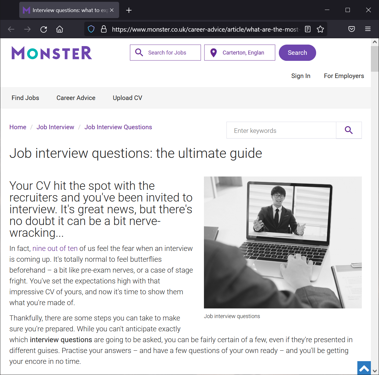 Monster guide to interview questions