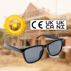 Sunglasses lens showing UV400 rating and CE mark